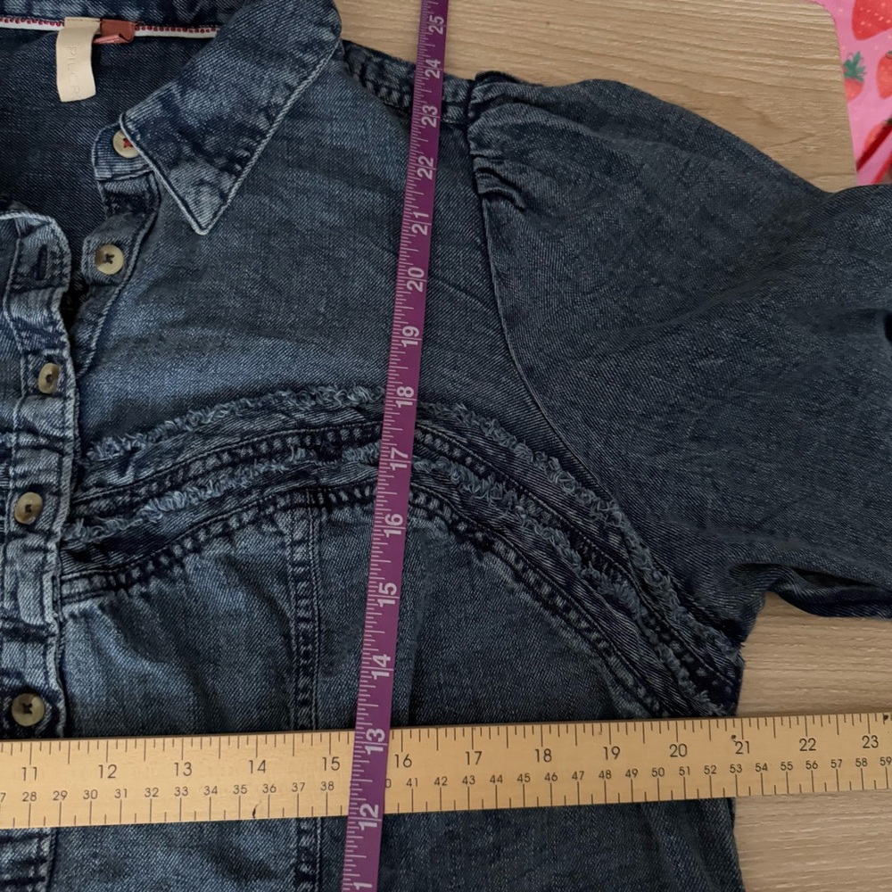 Anthropologie Pilcro 1X Denim Corset Button Up Long Sleeve Shirt Western Rodeo - Picture 7 of 9